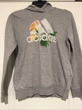 adidas Gray Hoodie with Pink & Yellow Rose Logo